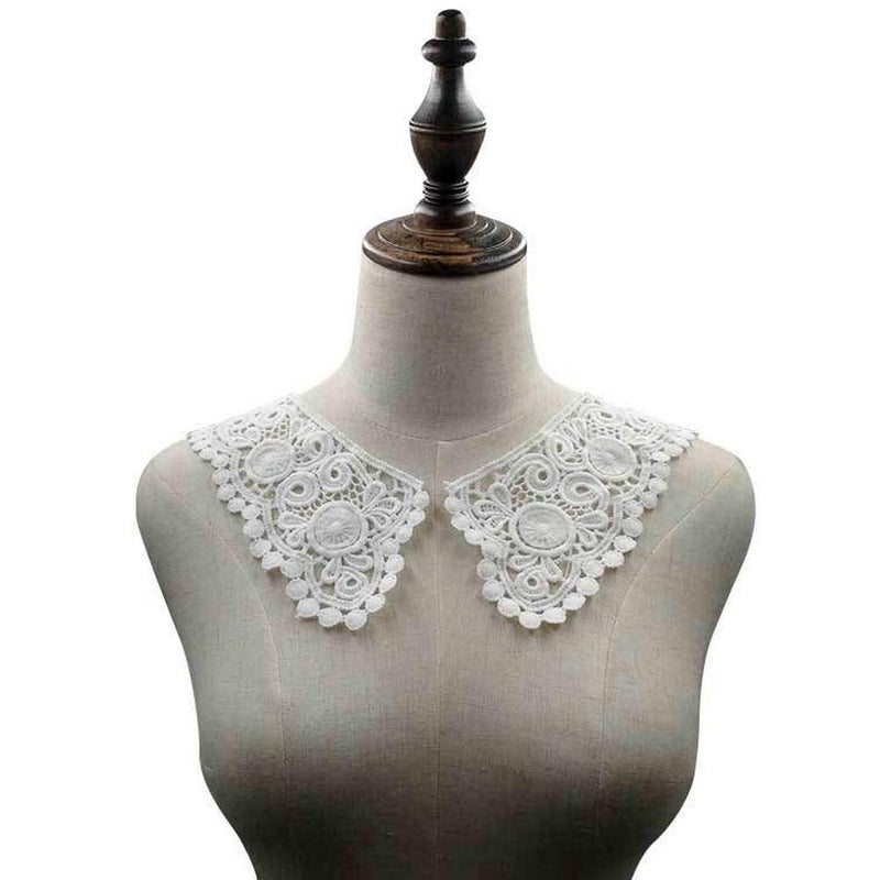 TATEELY White Black Hollow Out Flower Lace Collar Sewing on Clothes Trim Embroidered Applique Neckline DIY Wedding Dress Accessory (White) - Image 1